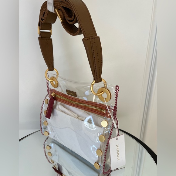 HAMMITT Tony Stadium Approved Clear Small Brushed Gold Red Stitching NWT - Picture 2 of 10
